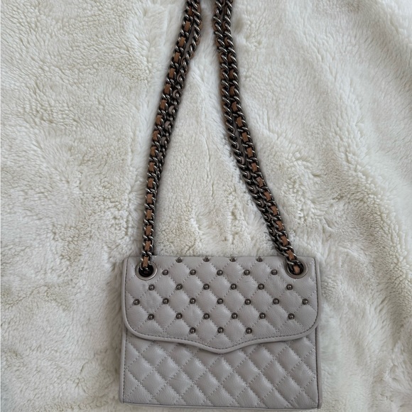 Rebecca Minkoff Grey Quilted Studded Crossbody Mini Chain Bag - Picture 4 of 14